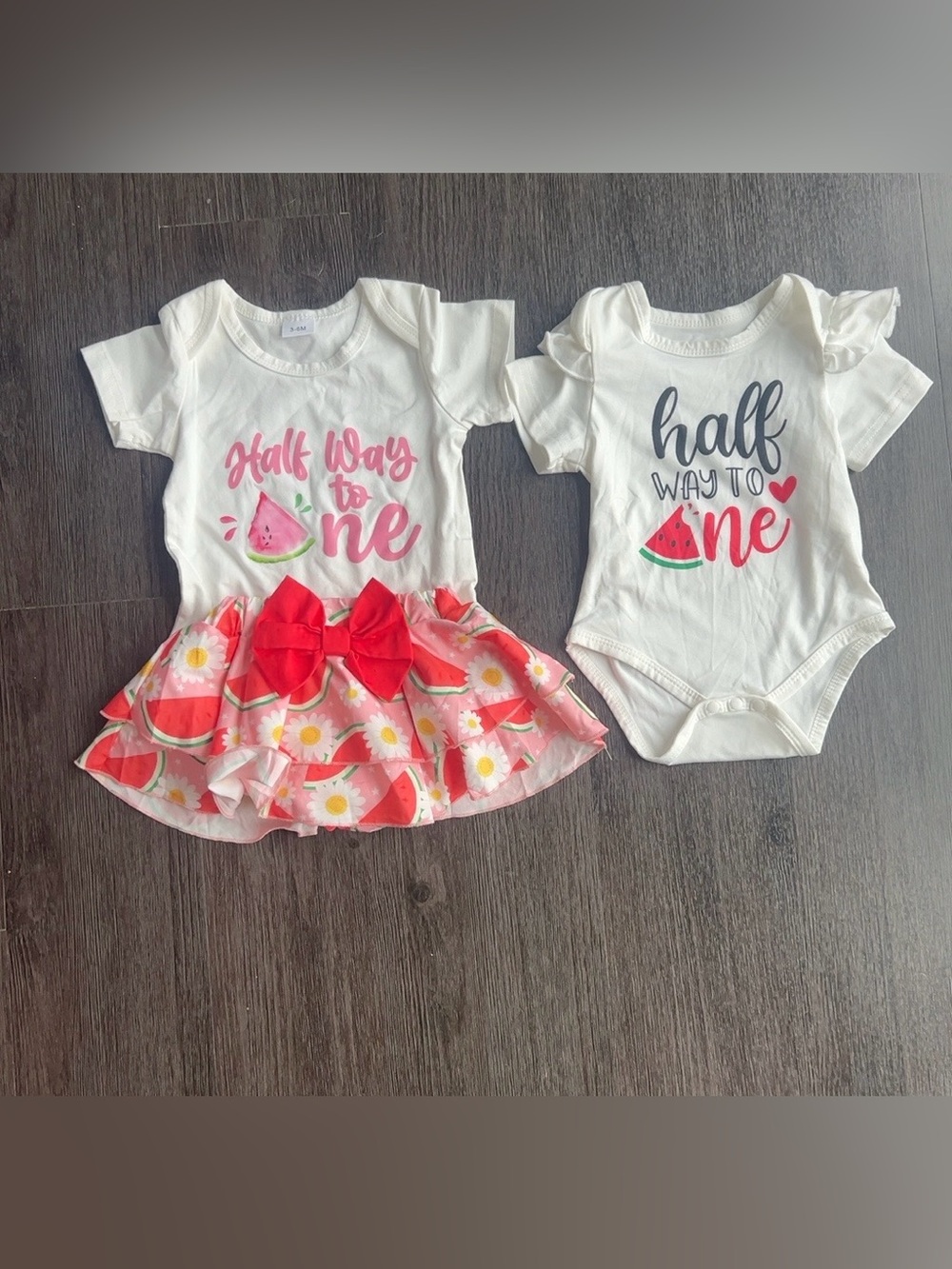 Half Way to One Baby Girl Set - White & Pink Watermelon Print